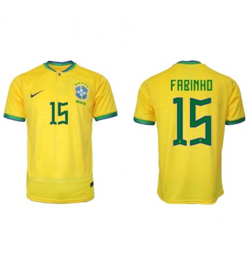 Brazil Fabinho #15 Replica Home Stadium Shirt World Cup 2022 Short Sleeve